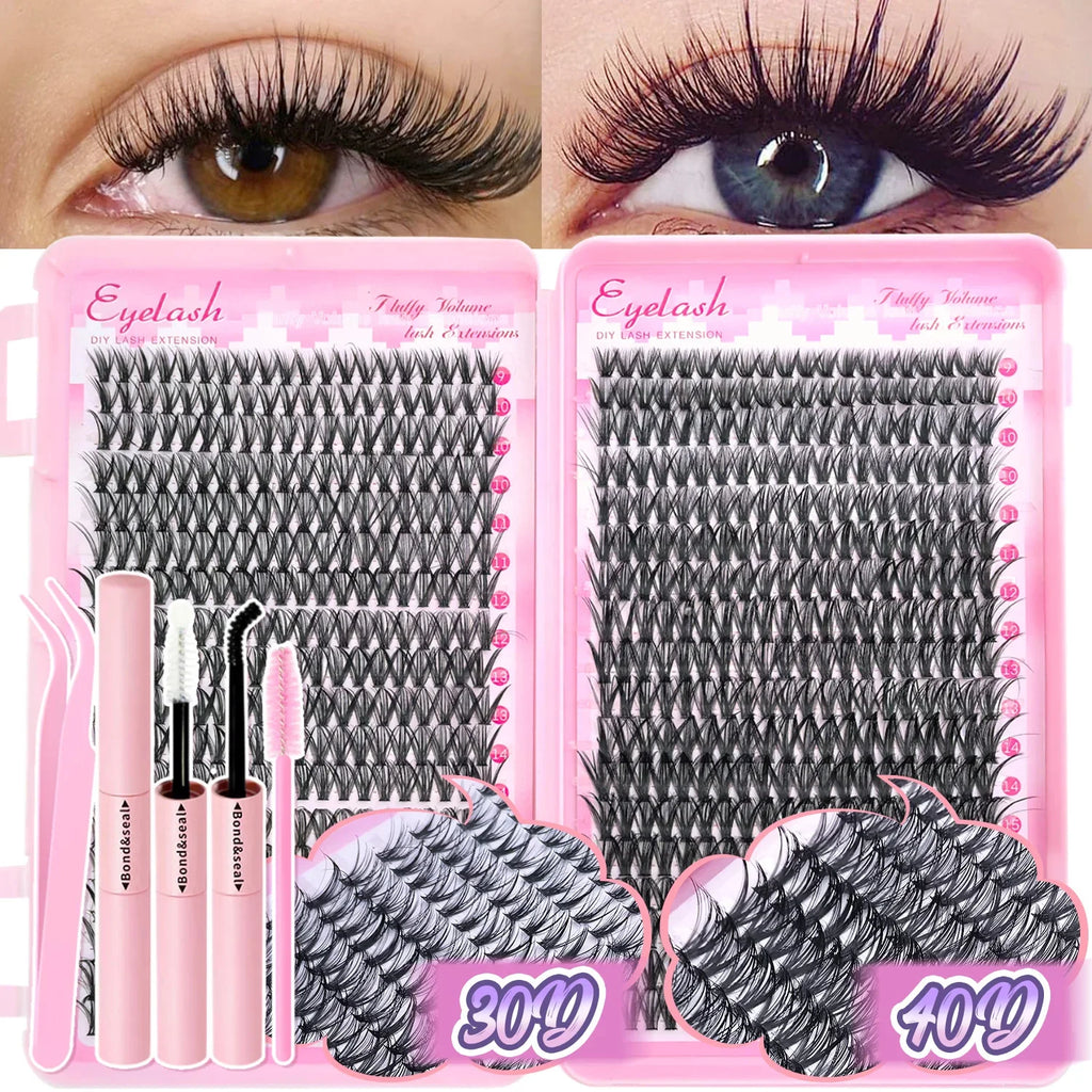 Lash Extension Kit Clusters Individual Eyelashes Kit 9-16mm with Bond