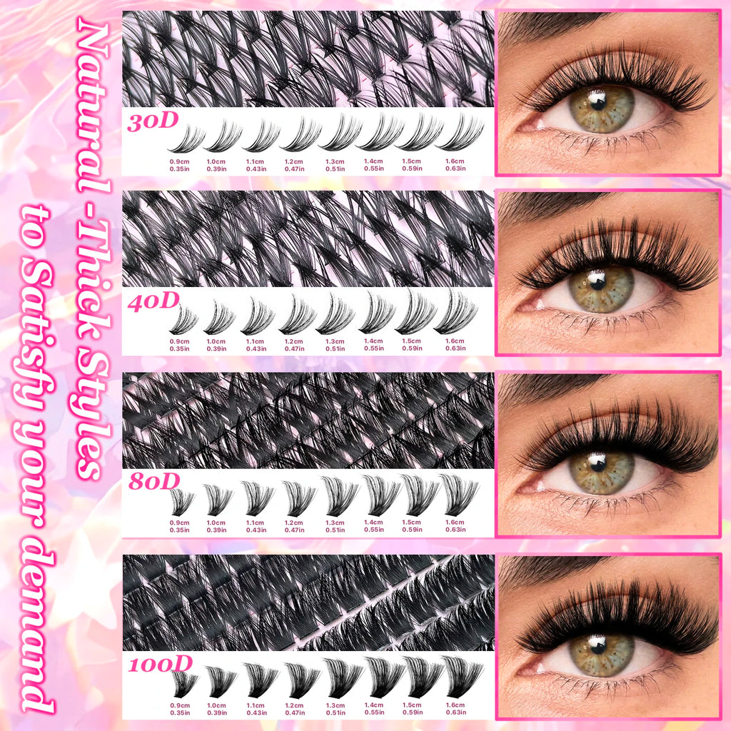Lash Extension Kit Clusters Individual Eyelashes Kit 9-16mm with Bond